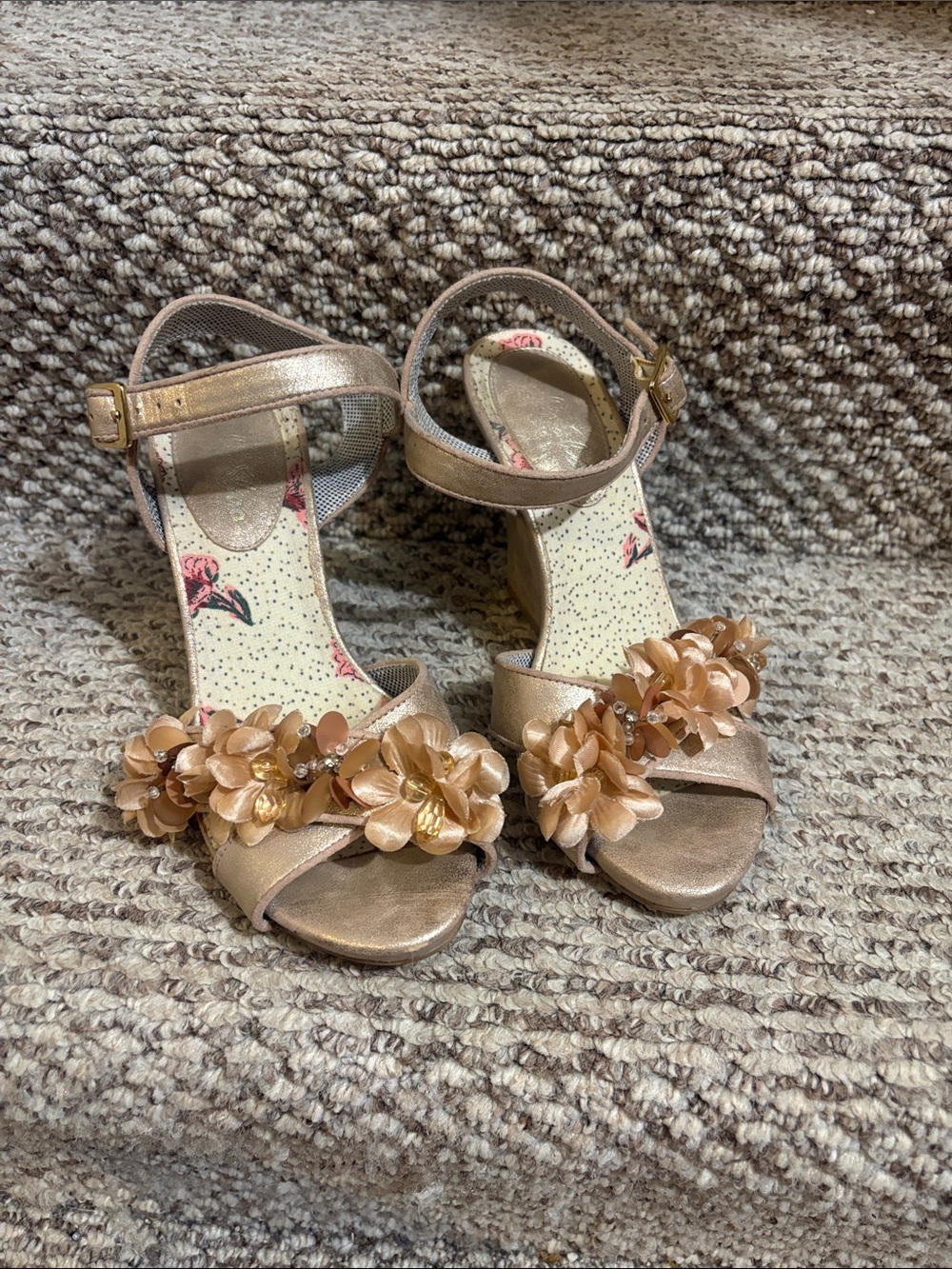 Ruby Shoo Floral Ankle-Strap Sandals in Rose Gold